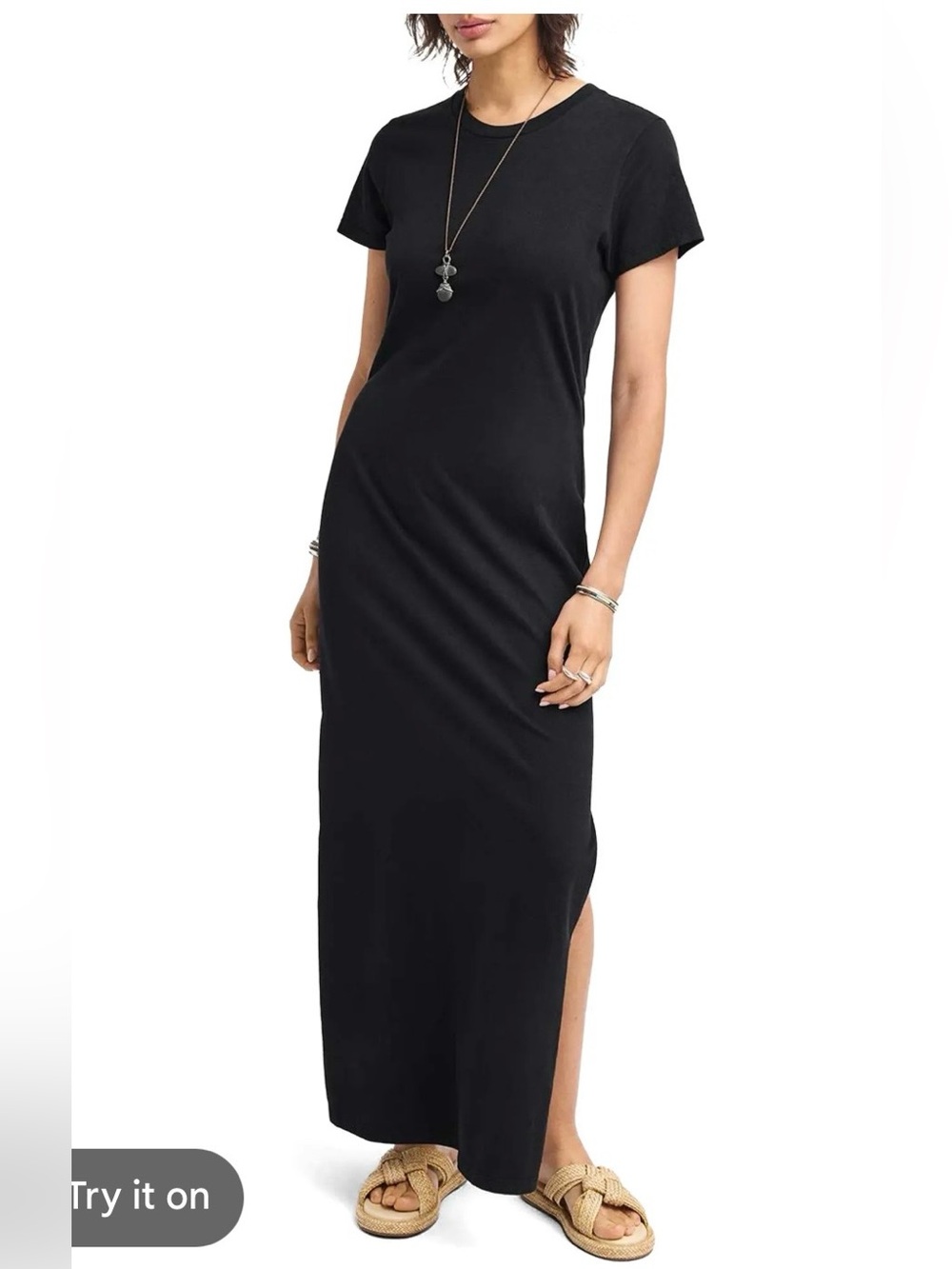 Who What Wear Black Short-Sleeve Maxi T-shirt Dress with Side Slit size S.